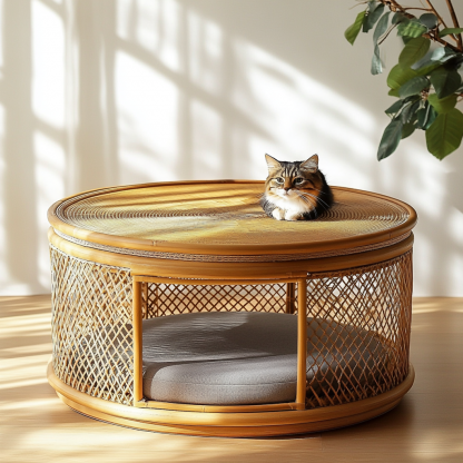 Pet bed, wicker dog bed, cat bed, American-style retro solid wood animal house furniture, Teddy Bichon Frise dog mattress - Image 6