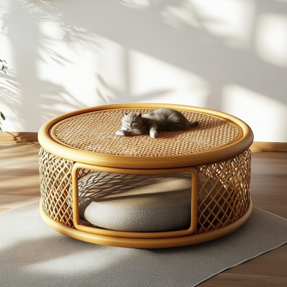 Pet bed, wicker dog bed, cat bed, American-style retro solid wood animal house furniture, Teddy Bichon Frise dog mattress - Image 5
