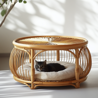 Pet bed, wicker dog bed, cat bed, American-style retro solid wood animal house furniture, Teddy Bichon Frise dog mattress
