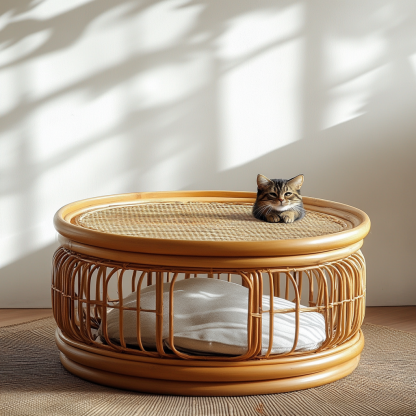 Pet bed, wicker dog bed, cat bed, American-style retro solid wood animal house furniture, Teddy Bichon Frise dog mattress - Image 3