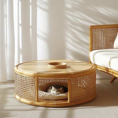 Pet bed, wicker dog bed, cat bed, American-style retro solid wood animal house furniture, Teddy Bichon Frise dog mattress - Image 4