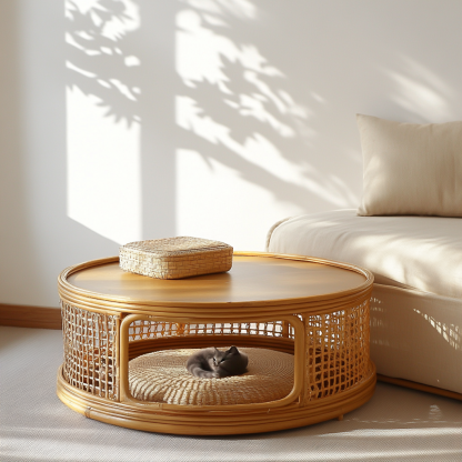 Pet bed, wicker dog bed, cat bed, American-style retro solid wood animal house furniture, Teddy Bichon Frise dog mattress - Image 3