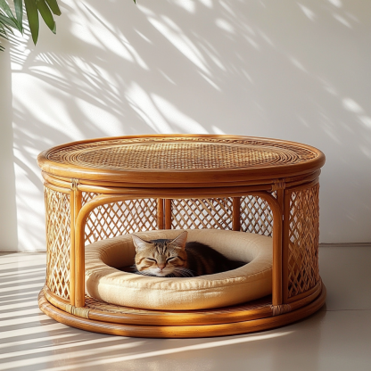 Pet bed, wicker dog bed, cat bed, American-style retro solid wood animal house furniture, Teddy Bichon Frise dog mattress - Image 9