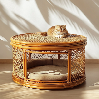 Pet bed, wicker dog bed, cat bed, American-style retro solid wood animal house furniture, Teddy Bichon Frise dog mattress - Image 9