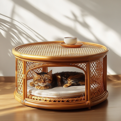 Pet bed, wicker dog bed, cat bed, American-style retro solid wood animal house furniture, Teddy Bichon Frise dog mattress - Image 5