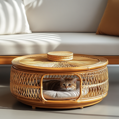 Pet bed, wicker dog bed, cat bed, American-style retro solid wood animal house furniture, Teddy Bichon Frise dog mattress - Image 9