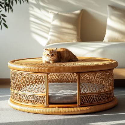 Pet bed, wicker dog bed, cat bed, American-style retro solid wood animal house furniture, Teddy Bichon Frise dog mattress - Image 8