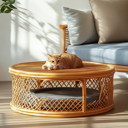 Pet bed, wicker dog bed, cat bed, American-style retro solid wood animal house furniture, Teddy Bichon Frise dog mattress - Image 7