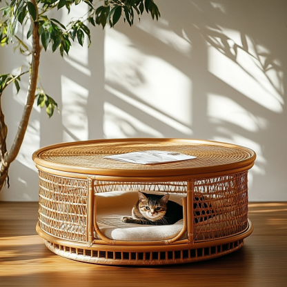 Pet bed, wicker dog bed, cat bed, American-style retro solid wood animal house furniture, Teddy Bichon Frise dog mattress - Image 4