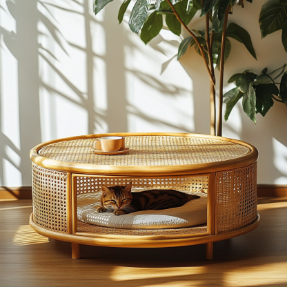 Pet bed, wicker dog bed, cat bed, American-style retro solid wood animal house furniture, Teddy Bichon Frise dog mattress - Image 3