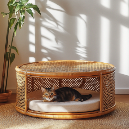 Pet bed, wicker dog bed, cat bed, American-style retro solid wood animal house furniture, Teddy Bichon Frise dog mattress - Image 9