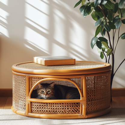 Pet bed, wicker dog bed, cat bed, American-style retro solid wood animal house furniture, Teddy Bichon Frise dog mattress - Image 8