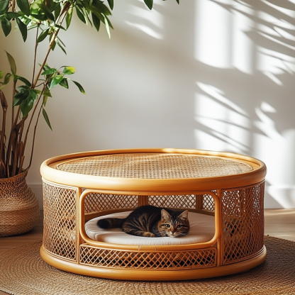 Pet bed, wicker dog bed, cat bed, American-style retro solid wood animal house furniture, Teddy Bichon Frise dog mattress - Image 7