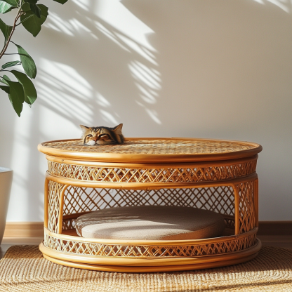 Pet bed, wicker dog bed, cat bed, American-style retro solid wood animal house furniture, Teddy Bichon Frise dog mattress - Image 2
