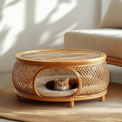 Pet bed, wicker dog bed, cat bed, American-style retro solid wood animal house furniture, Teddy Bichon Frise dog mattress - Image 5