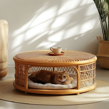 Pet bed, wicker dog bed, cat bed, American-style retro solid wood animal house furniture, Teddy Bichon Frise dog mattress - Image 4