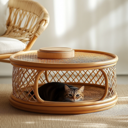 Pet bed, wicker dog bed, cat bed, American-style retro solid wood animal house furniture, Teddy Bichon Frise dog mattress - Image 3