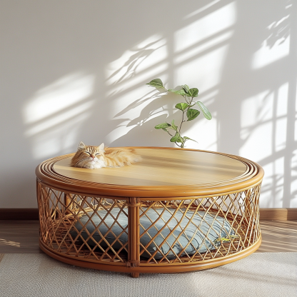 Pet bed, wicker dog bed, cat bed, American-style retro solid wood animal house furniture, Teddy Bichon Frise dog mattress - Image 4
