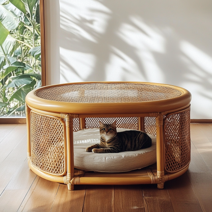 Pet bed, wicker dog bed, cat bed, American-style retro solid wood animal house furniture, Teddy Bichon Frise dog mattress - Image 3