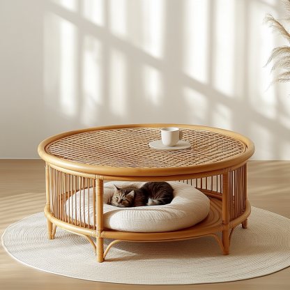 Pet bed, wicker dog bed, cat bed, American-style retro solid wood animal house furniture, Teddy Bichon Frise dog mattress - Image 8
