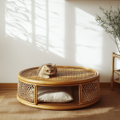 Pet bed, wicker dog bed, cat bed, American-style retro solid wood animal house furniture, Teddy Bichon Frise dog mattress - Image 3