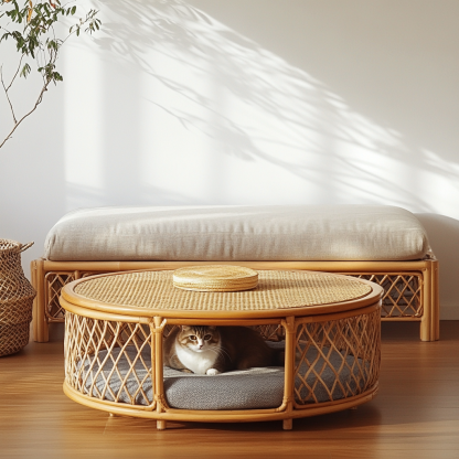 Pet bed, wicker dog bed, cat bed, American-style retro solid wood animal house furniture, Teddy Bichon Frise dog mattress - Image 2