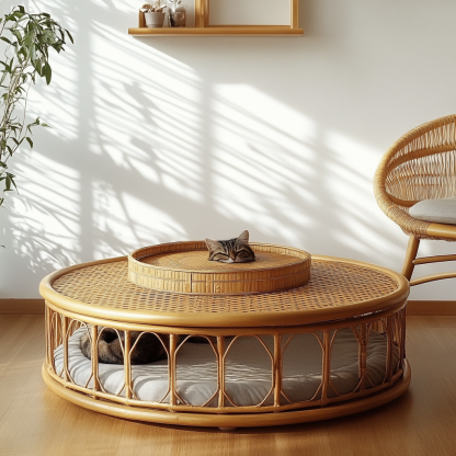 Pet bed, wicker dog bed, cat bed, American-style retro solid wood animal house furniture, Teddy Bichon Frise dog mattress - Image 2