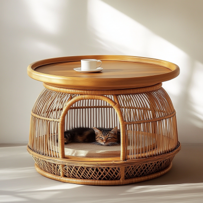 Pet bed, wicker dog bed, cat bed, American-style retro solid wood animal house furniture, Teddy Bichon Frise dog mattress