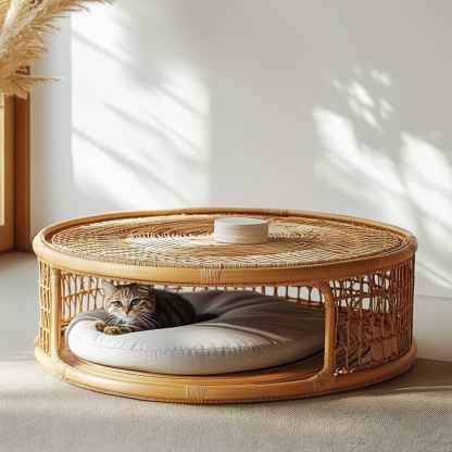 Pet bed, wicker dog bed, cat bed, American-style retro solid wood animal house furniture, Teddy Bichon Frise dog mattress - Image 9