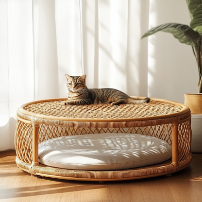Pet bed, wicker dog bed, cat bed, American-style retro solid wood animal house furniture, Teddy Bichon Frise dog mattress - Image 8