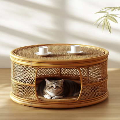 Pet bed, wicker dog bed, cat bed, American-style retro solid wood animal house furniture, Teddy Bichon Frise dog mattress - Image 9