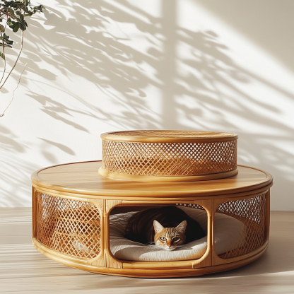 Pet bed, wicker dog bed, cat bed, American-style retro solid wood animal house furniture, Teddy Bichon Frise dog mattress - Image 7
