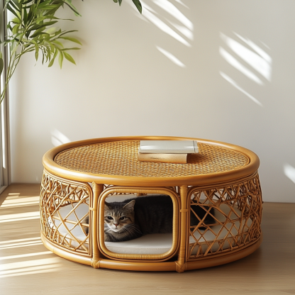 Pet bed, wicker dog bed, cat bed, American-style retro solid wood animal house furniture, Teddy Bichon Frise dog mattress - Image 9