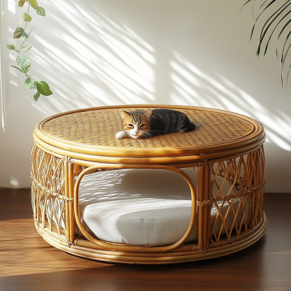 Pet bed, wicker dog bed, cat bed, American-style retro solid wood animal house furniture, Teddy Bichon Frise dog mattress - Image 8