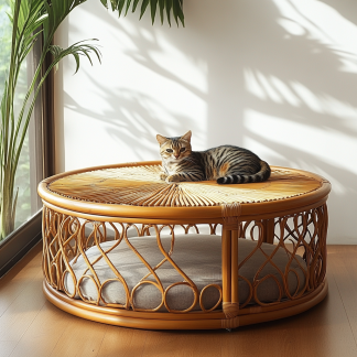 Pet bed, wicker dog bed, cat bed, American-style retro solid wood animal house furniture, Teddy Bichon Frise dog mattress