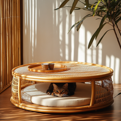 Pet bed, wicker dog bed, cat bed, American-style retro solid wood animal house furniture, Teddy Bichon Frise dog mattress - Image 4