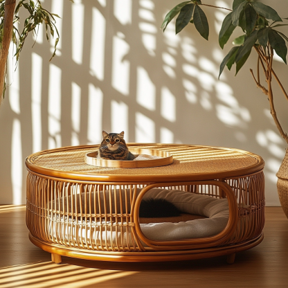 Pet bed, wicker dog bed, cat bed, American-style retro solid wood animal house furniture, Teddy Bichon Frise dog mattress - Image 3