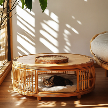 Pet bed, wicker dog bed, cat bed, American-style retro solid wood animal house furniture, Teddy Bichon Frise dog mattress - Image 2
