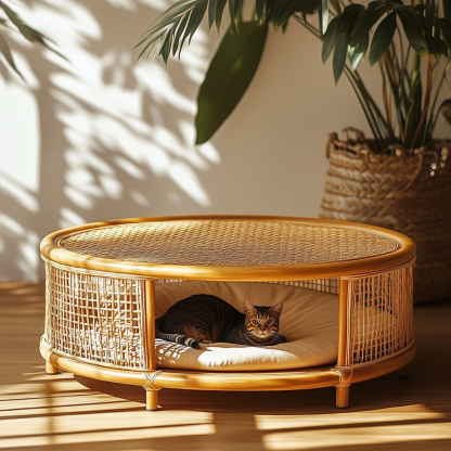 Pet bed, wicker dog bed, cat bed, American-style retro solid wood animal house furniture, Teddy Bichon Frise dog mattress - Image 8
