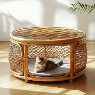 Pet bed, wicker dog bed, cat bed, American-style retro solid wood animal house furniture, Teddy Bichon Frise dog mattress