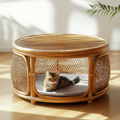 Pet bed, wicker dog bed, cat bed, American-style retro solid wood animal house furniture, Teddy Bichon Frise dog mattress