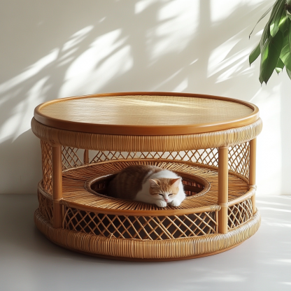 20 Wabi-sabi style solid wood round coffee table, Japanese-style tatami, small-sized apartment, wicker tea table, coffee table storage, circular homestay - Image 7