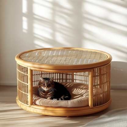 Pet bed, wicker dog bed, cat bed, American-style retro solid wood animal house furniture, Teddy Bichon Frise dog mattress - Image 5