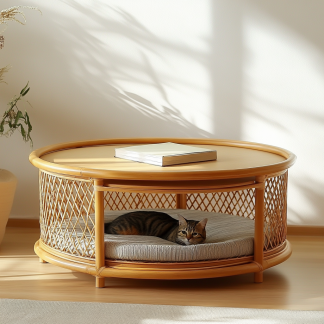 20 Wabi-sabi style solid wood round coffee table, Japanese-style tatami, small-sized apartment, wicker tea table, coffee table storage, circular homestay