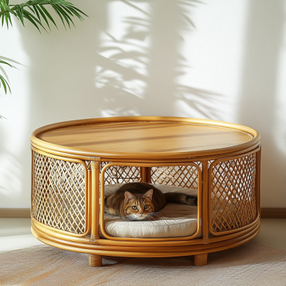 Pet bed, wicker dog bed, cat bed, American-style retro solid wood animal house furniture, Teddy Bichon Frise dog mattress - Image 4