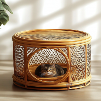 Pet bed, wicker dog bed, cat bed, American-style retro solid wood animal house furniture, Teddy Bichon Frise dog mattress - Image 9