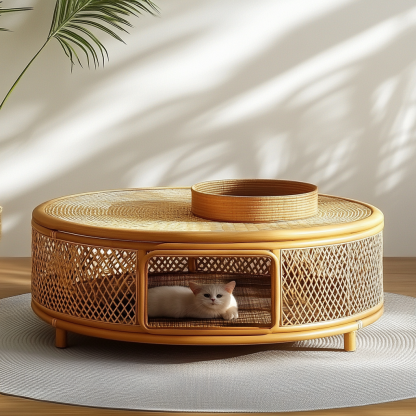 Pet bed, wicker dog bed, cat bed, American-style retro solid wood animal house furniture, Teddy Bichon Frise dog mattress - Image 8