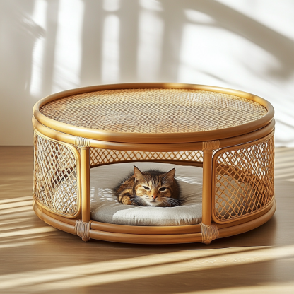Pet bed, wicker dog bed, cat bed, American-style retro solid wood animal house furniture, Teddy Bichon Frise dog mattress - Image 6