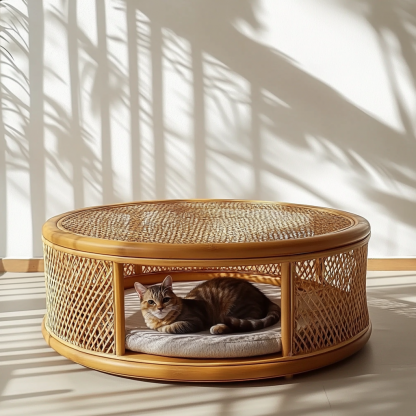 Pet bed, wicker dog bed, cat bed, American-style retro solid wood animal house furniture, Teddy Bichon Frise dog mattress - Image 4
