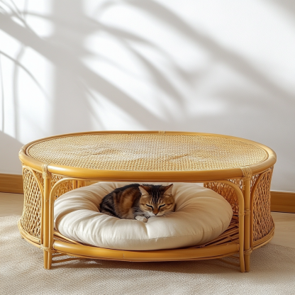 Pet bed, wicker dog bed, cat bed, American-style retro solid wood animal house furniture, Teddy Bichon Frise dog mattress - Image 3
